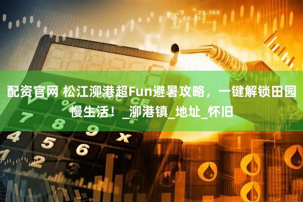 配资官网 松江泖港超Fun避暑攻略，一键解锁田园慢生活！_泖港镇_地址_怀旧